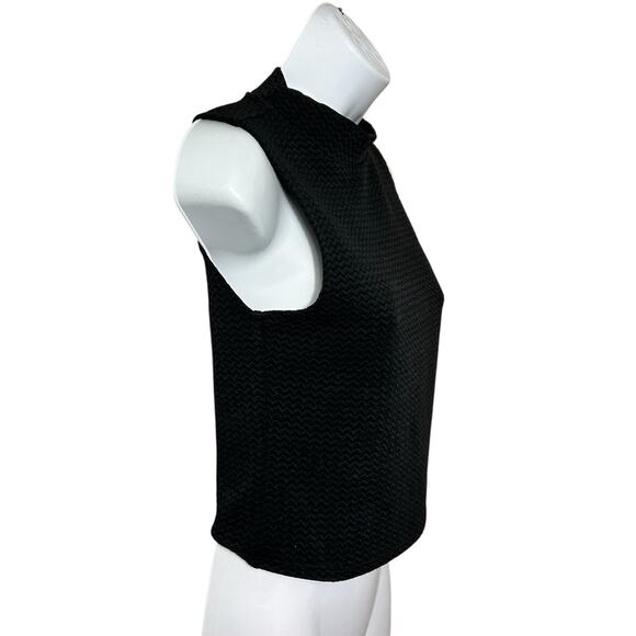 Divided By H&M Black Mock Neck Crop Top Sz S Textured Zig Zag Sleeveless Blouse - Picture 2 of 5